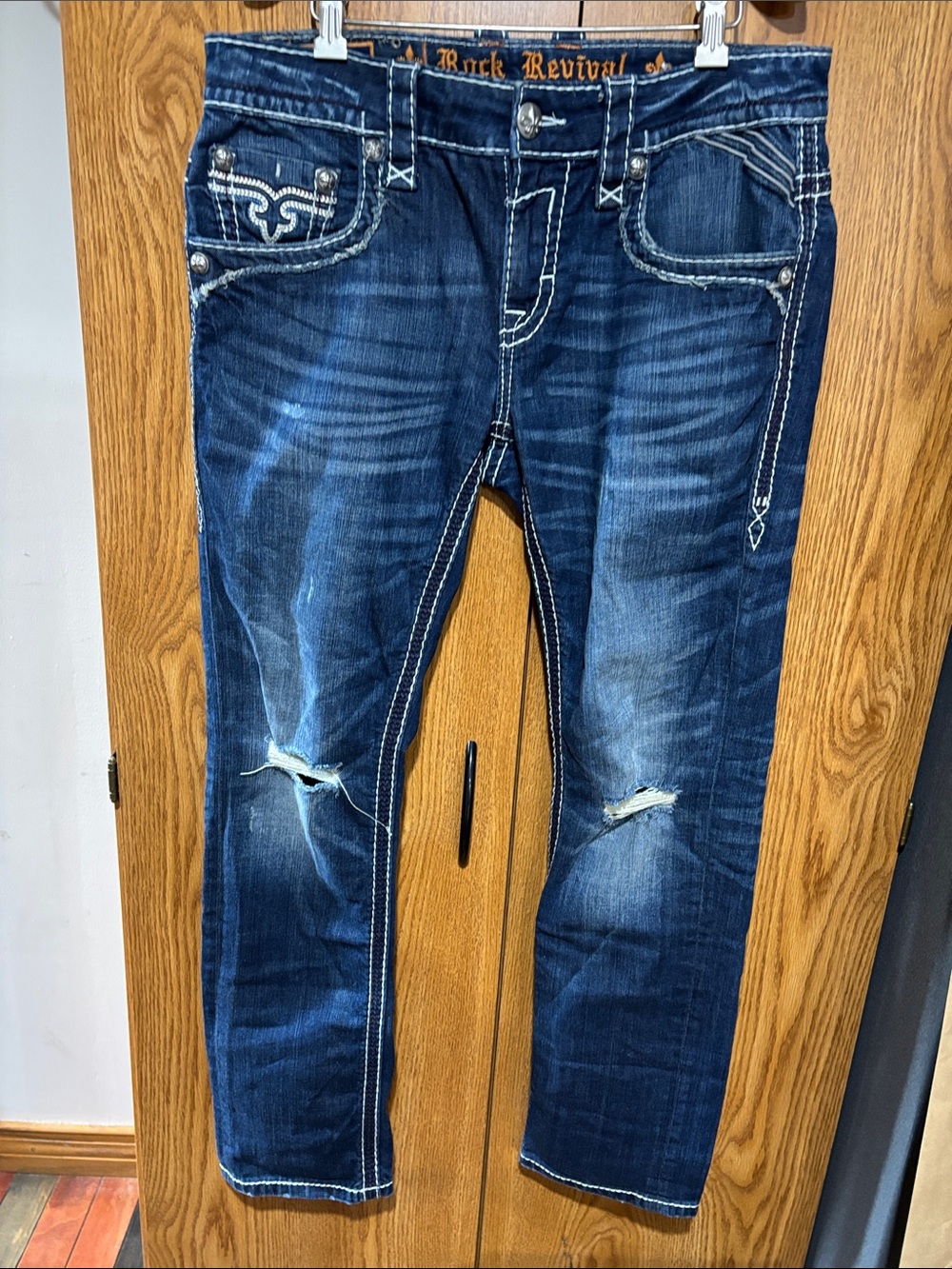 Rock Revival Dark Blue Distressed Slim Jeans